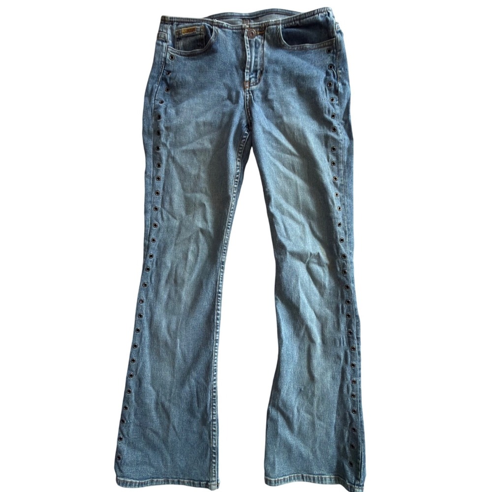 Vintage Y2K Refuge Grommet Detail Flare Jeans Blue Denim Size 5 2000s Aesthetic